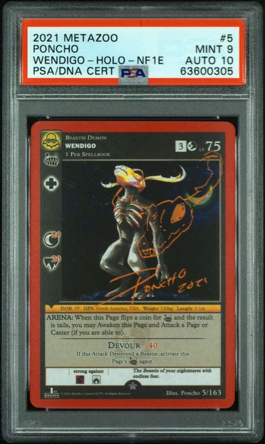 PSA 9 Auto 10 MetaZoo NightFall 1st edition Wendigo Holo